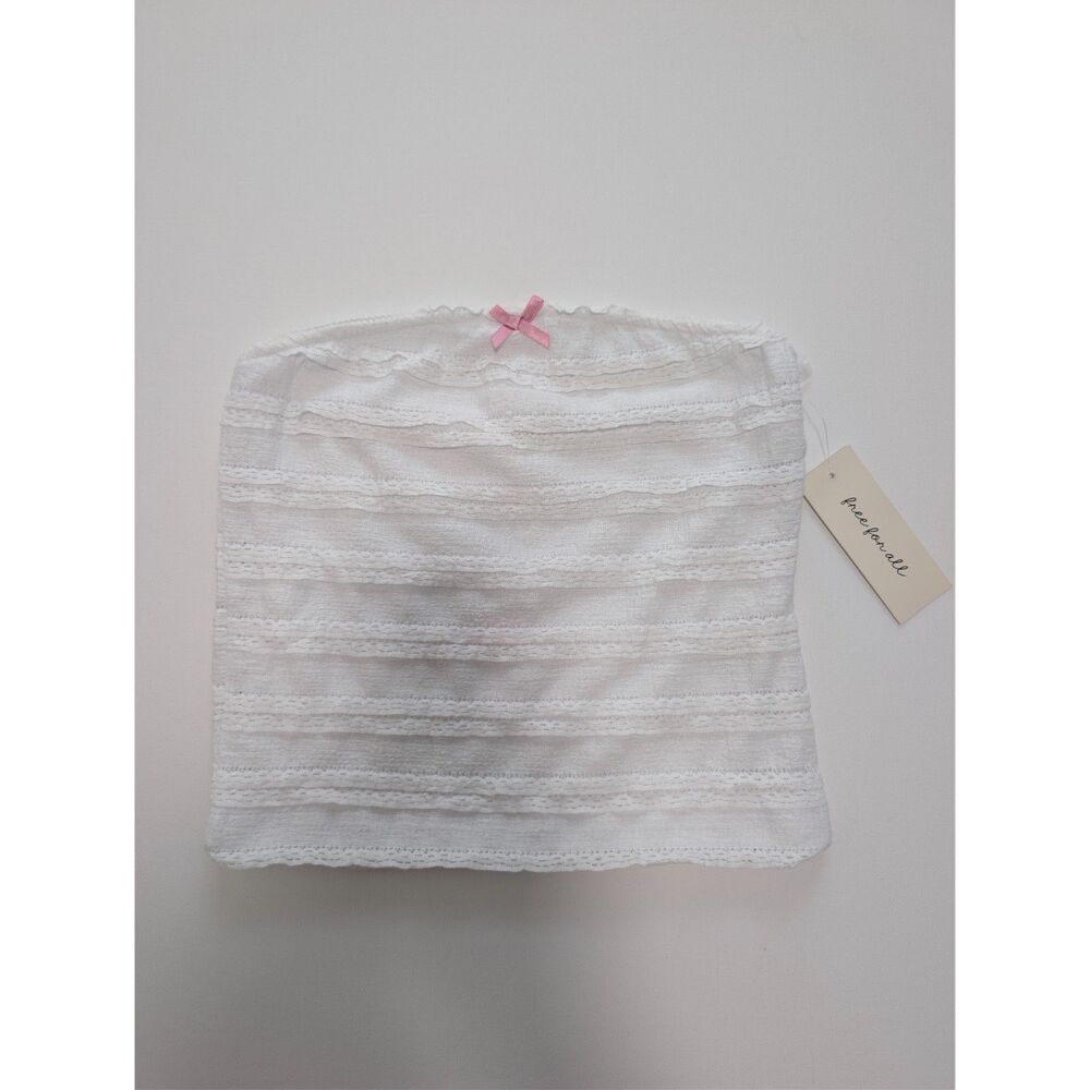 NWT White Tiered Ruffled Strapless Tube Top Bandeau Pink Bow Juniors Size M